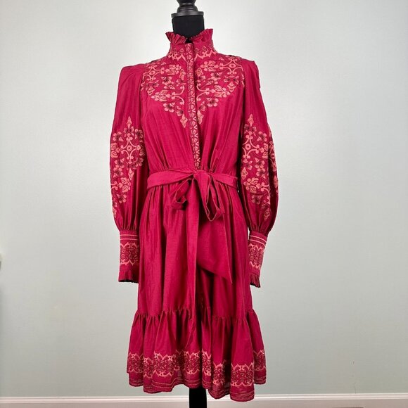 Kobi Halperin Cheryl Ruffle Trim Floral Embroidered Statement Belt Dress NWT - Picture 2 of 12